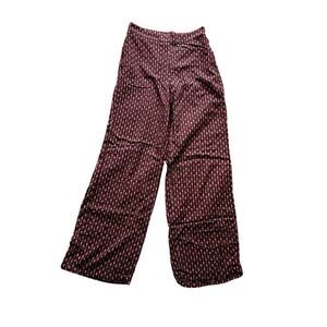 Fun Wide Leg Maroon Pants with Print Women's Size Small Tall